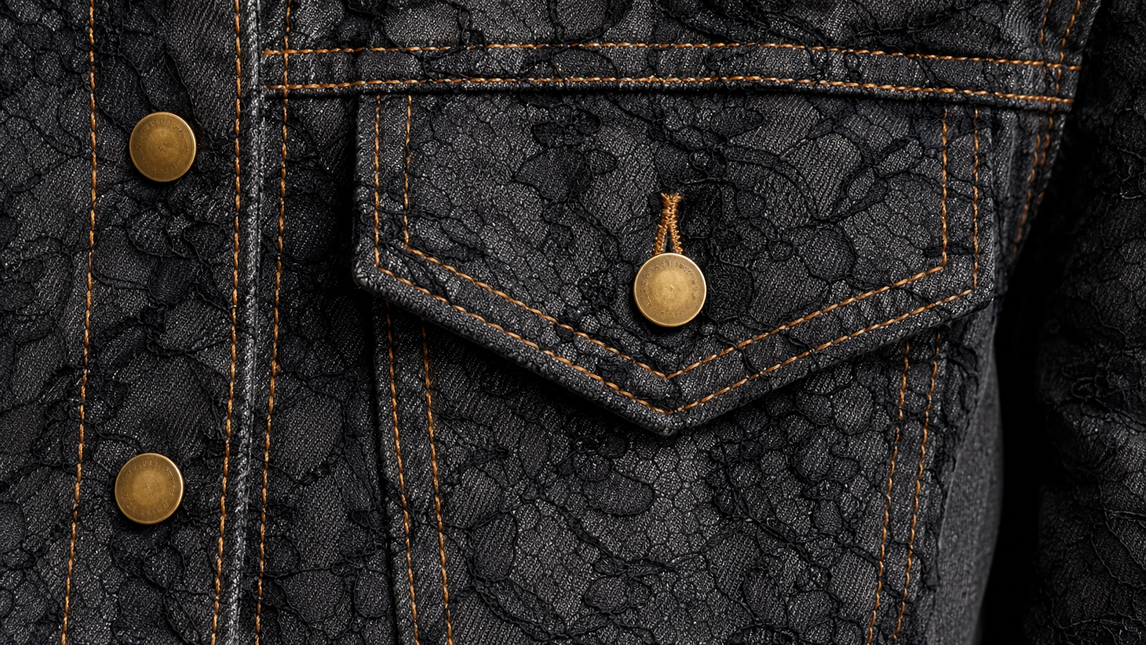 Denim, lace, knitwear and tobacco topstitching surface study