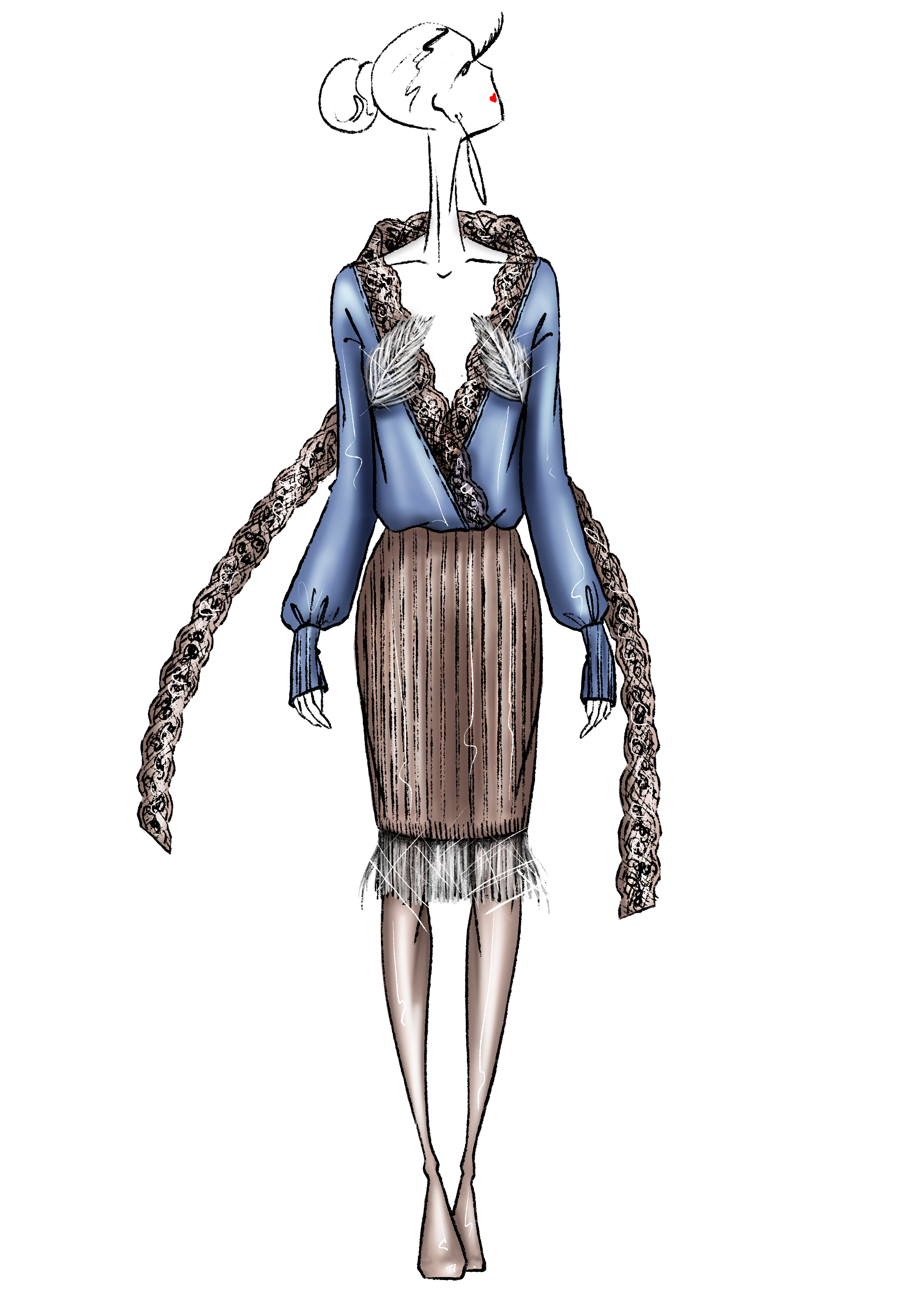 Detail of Knit My Dreams knitwear and lace fashion figure