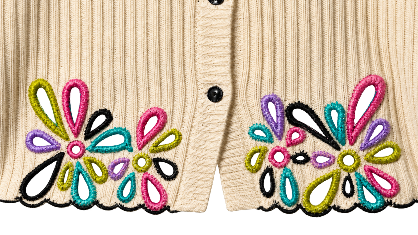 Embroidered English-rib knit detail