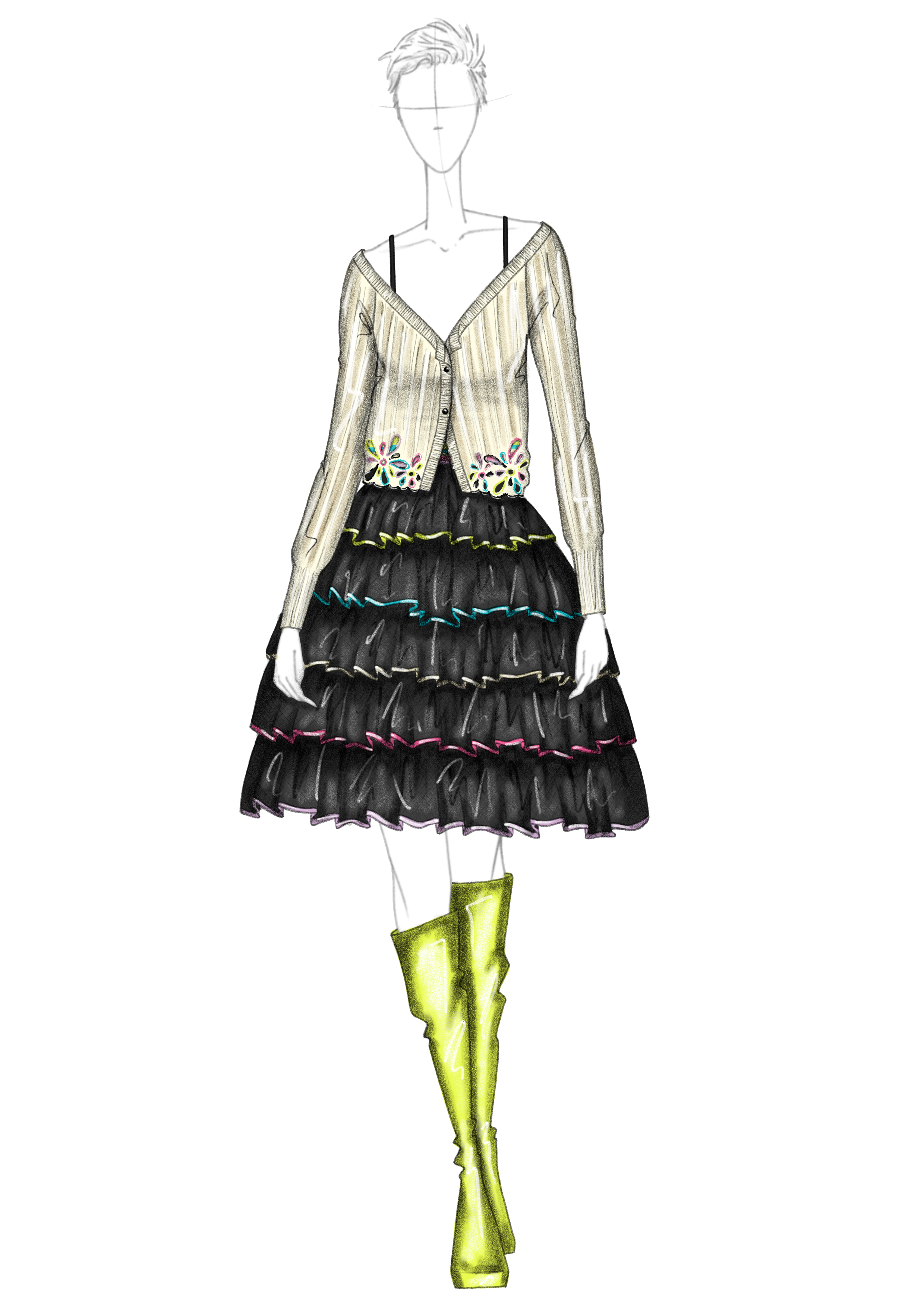 Outfit 5 embroidered English-rib cardigan figure