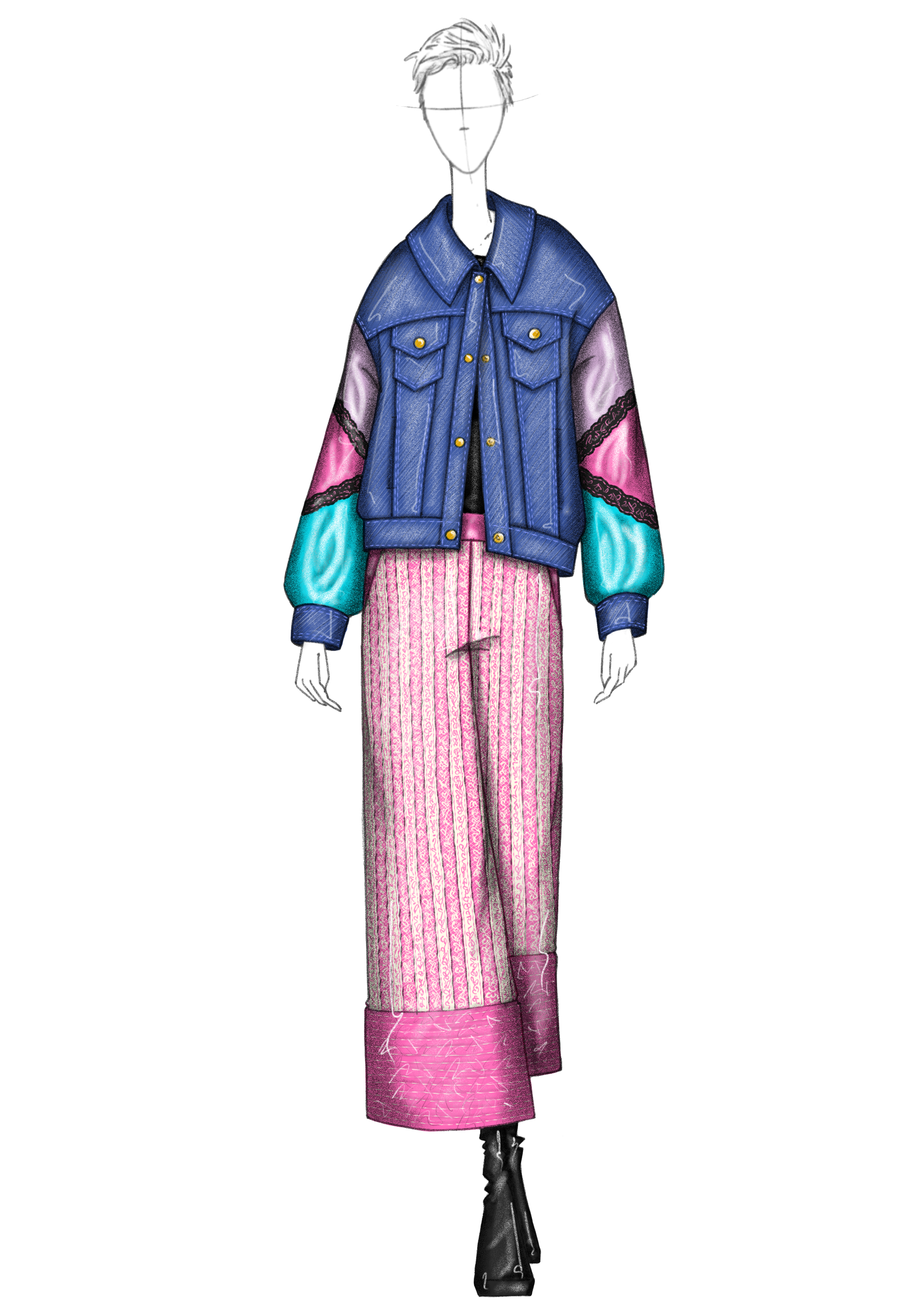 Outfit 8 - Denim Jacket | Multicolour Sleeves fashion figure
