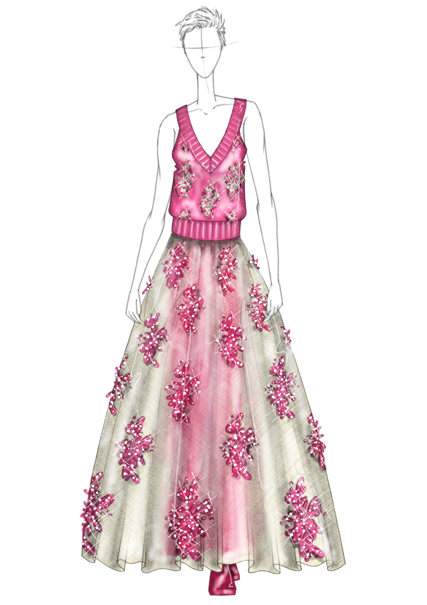 Outfit 9 - Knit Bodice | Embroidered Tulle Dress fashion figure