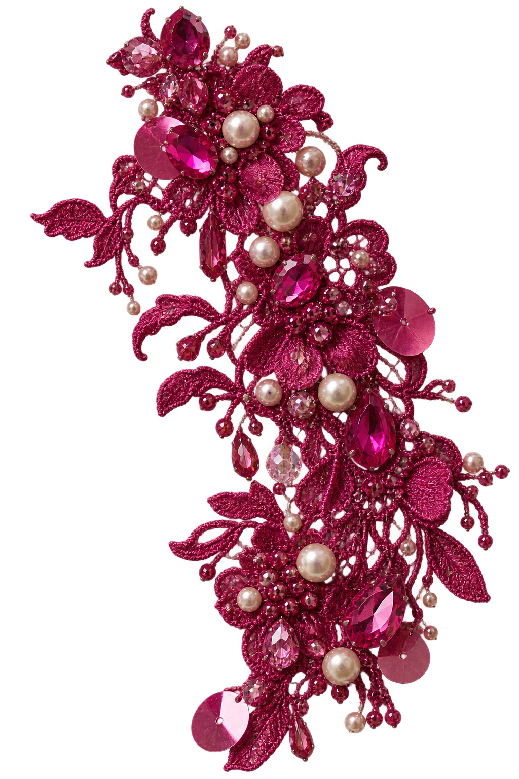 Embellished patch with lace, pearls, cabochons and floral surface work