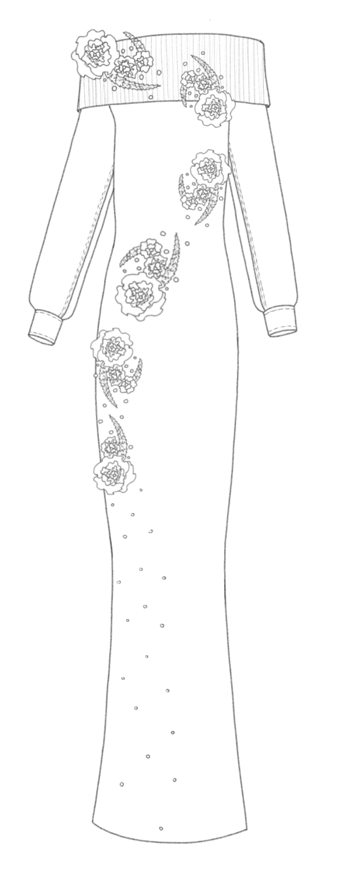 Off-shoulder knit dress technical front