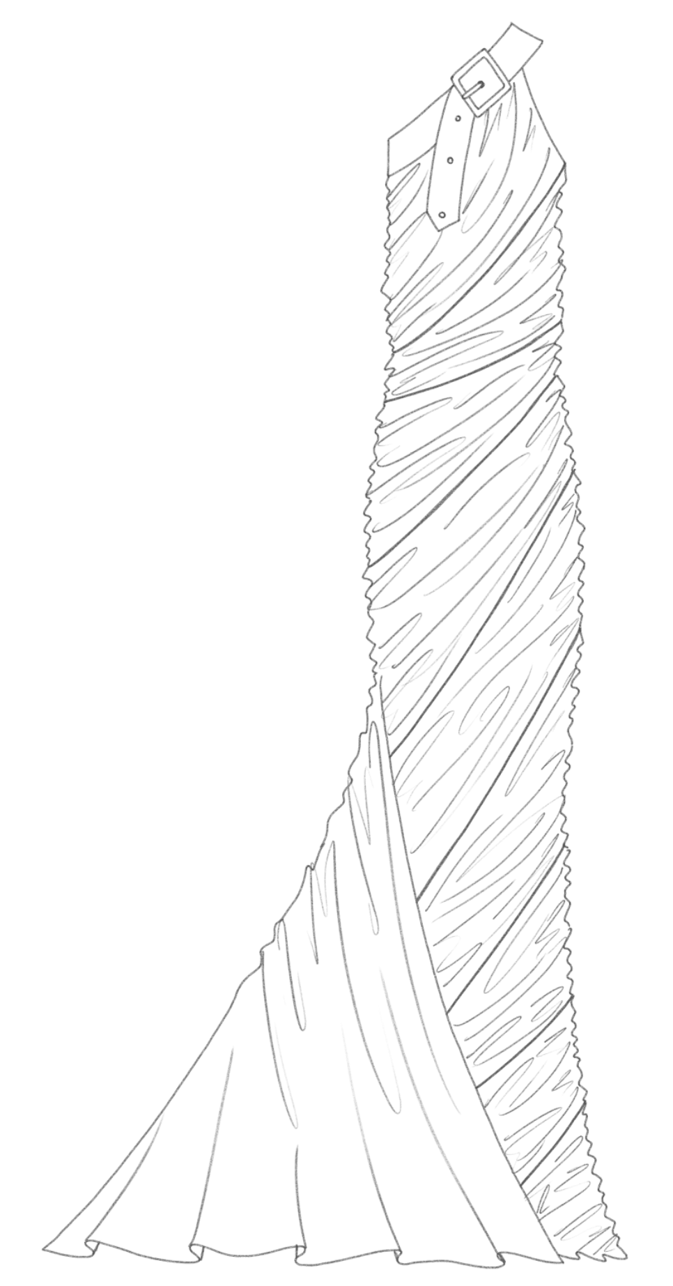 Asymmetric draped dress technical front